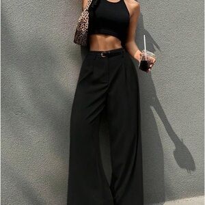 High Waist Work Pants Wide Leg Flowy Trousers